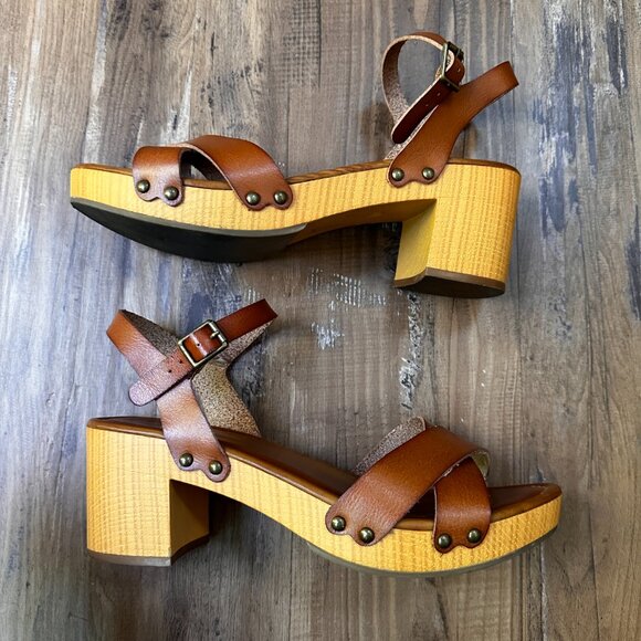 MIA Brown Block Heels Jullia Ankle Strap Brown Faux Leather Size 10 - Picture 7 of 8